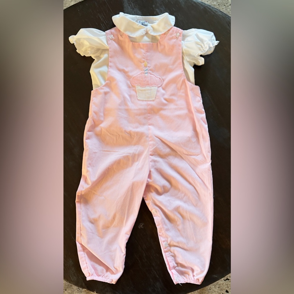The Bailey Boys Pink Cupcake Embroidered Overalls